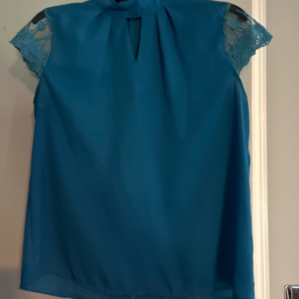 Medium Blue Blouse with Lace Detailing